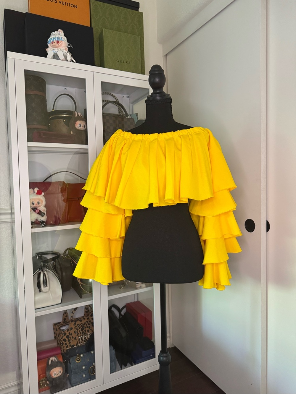Grass Fields Bright Yellow Off-Shoulder Ruffled Crop Top